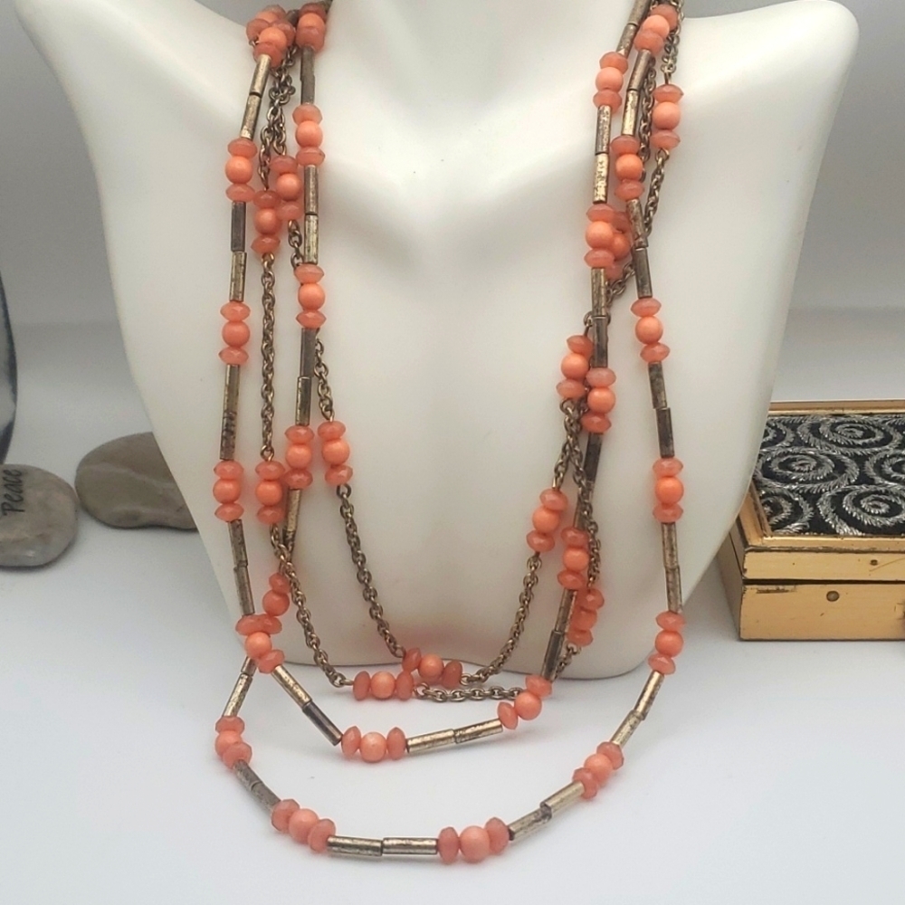 Sterling spacer peach beaded southwestern necklace N3011